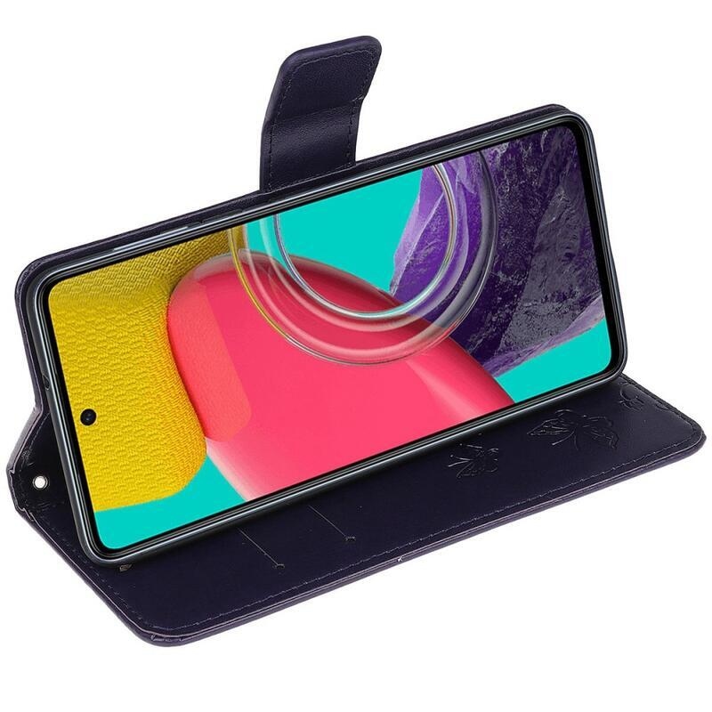 Virág PU bőr pénztárca tok Samsung Galaxy M53 5G - sötét lila