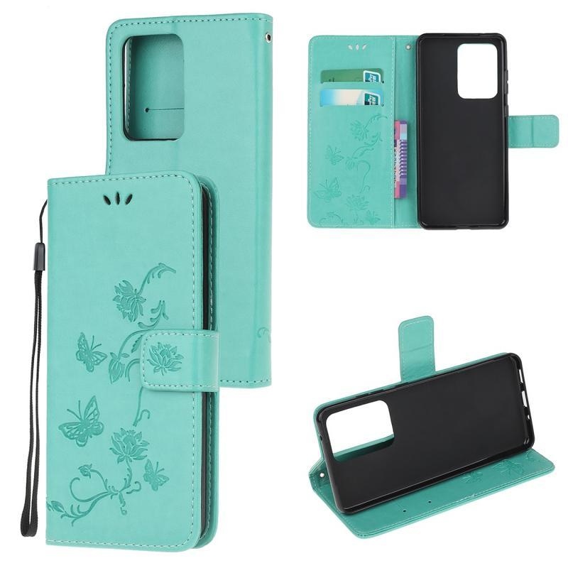 Virág PU bőr pénztárca tok Samsung Galaxy Note 20 Ultra-hoz - zöld