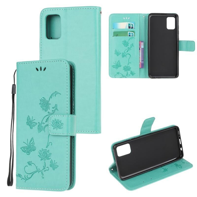 Virág PU bőr pénztárca tok Samsung Galaxy S10 Lite-hoz - cián színű