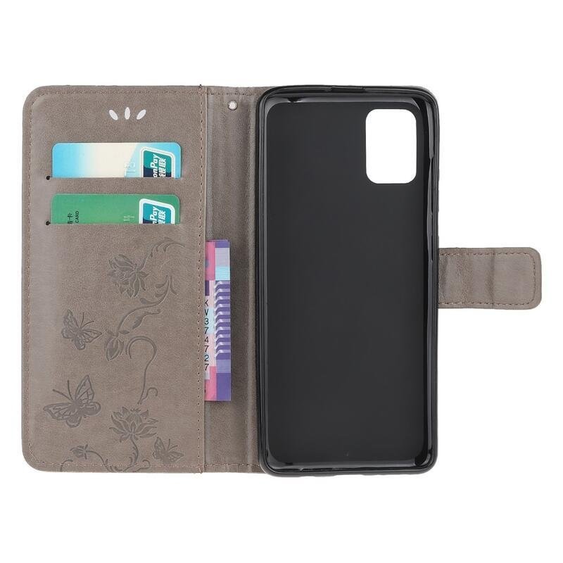 Virág PU bőr pénztárca tok Samsung Galaxy S10 Lite-hoz - szürke