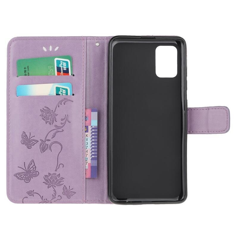 Virág PU bőr pénztárca tok Samsung Galaxy S10 Lite-hoz - világos lila