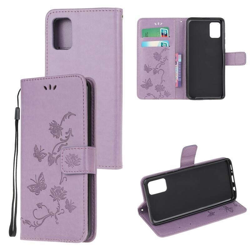 Virág PU bőr pénztárca tok Samsung Galaxy S10 Lite-hoz - világos lila