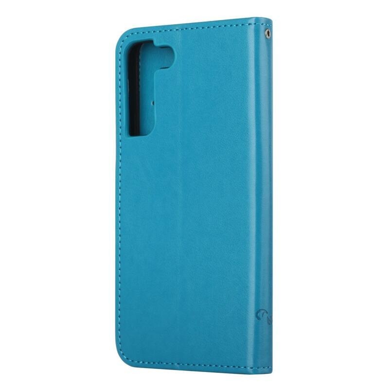 Virág PU bőr pénztárca tok Samsung Galaxy S22 5G-hez - kék