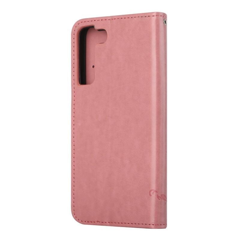 Virág PU bőr pénztárca tok Samsung Galaxy S22 5G - rózsaszín