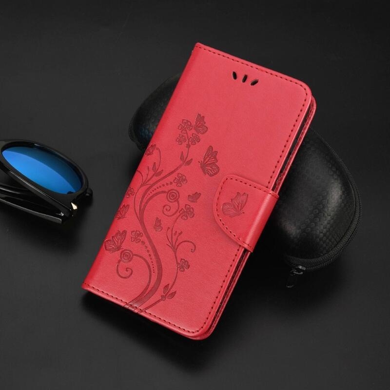Virág PU bőr pénztárca tok Xiaomi Redmi 10/Redmi 10 (2022) - piros