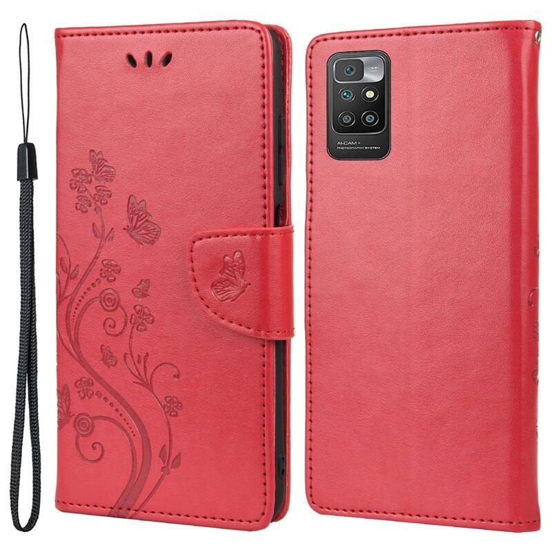 Virág PU bőr pénztárca tok Xiaomi Redmi 10/Redmi 10 (2022) - piros
