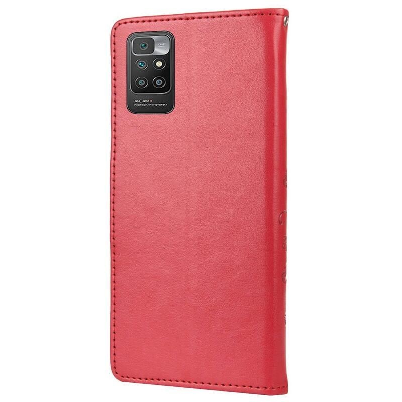 Virág PU bőr pénztárca tok Xiaomi Redmi 10/Redmi 10 (2022) - piros