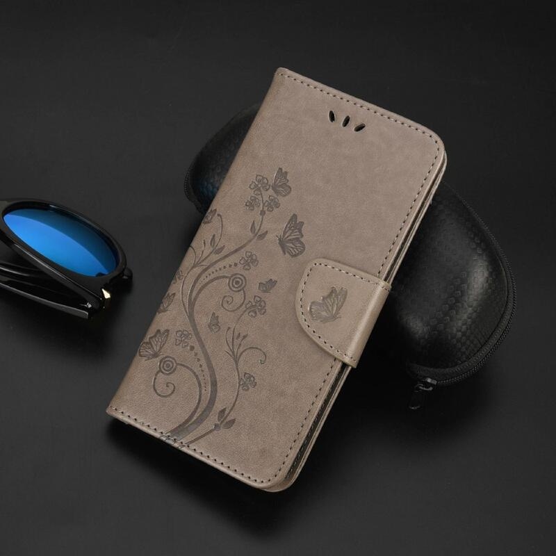Virág PU bőr pénztárca tok Xiaomi Redmi 10/Redmi 10 (2022) - szürke