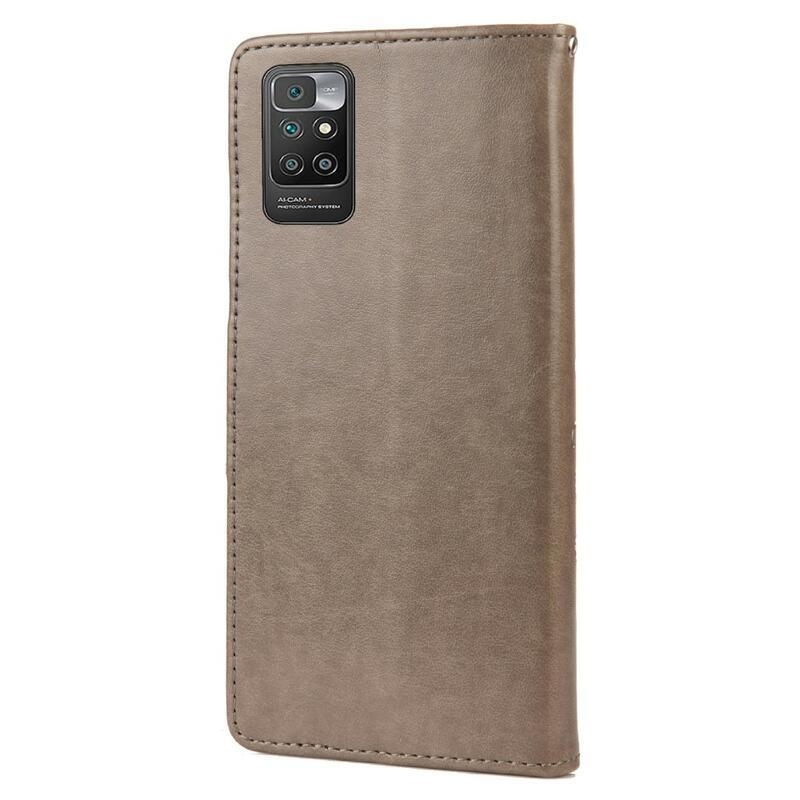 Virág PU bőr pénztárca tok Xiaomi Redmi 10/Redmi 10 (2022) - szürke