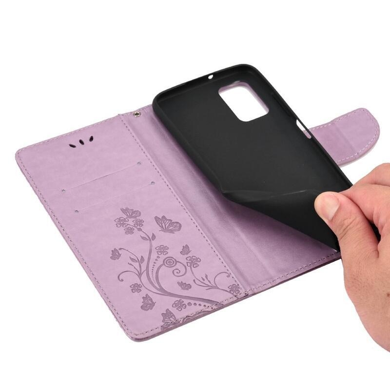 Virág PU bőr pénztárca tok Xiaomi Redmi 10/Redmi 10 (2022) - világos lila