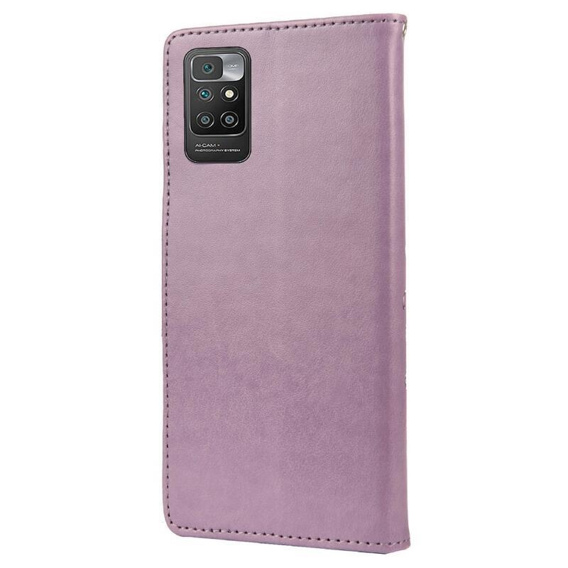 Virág PU bőr pénztárca tok Xiaomi Redmi 10/Redmi 10 (2022) - világos lila
