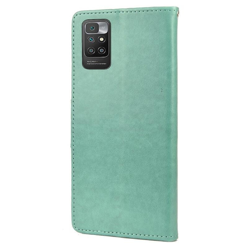 Virág PU bőr pénztárca tok Xiaomi Redmi 10/Redmi 10 (2022) - zöld