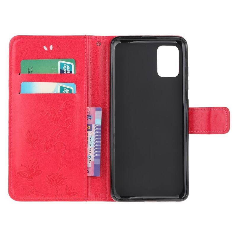 Virág PU bőr pénztárca tok Xiaomi Redmi Note 10 4G/Redmi Note 10S/Poco M5s - piros