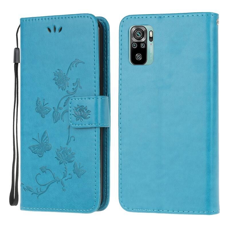 Virág PU bőr pénztárca tok Xiaomi Redmi Note 10 4G/Redmi Note 10S/Poco M5s - kék
