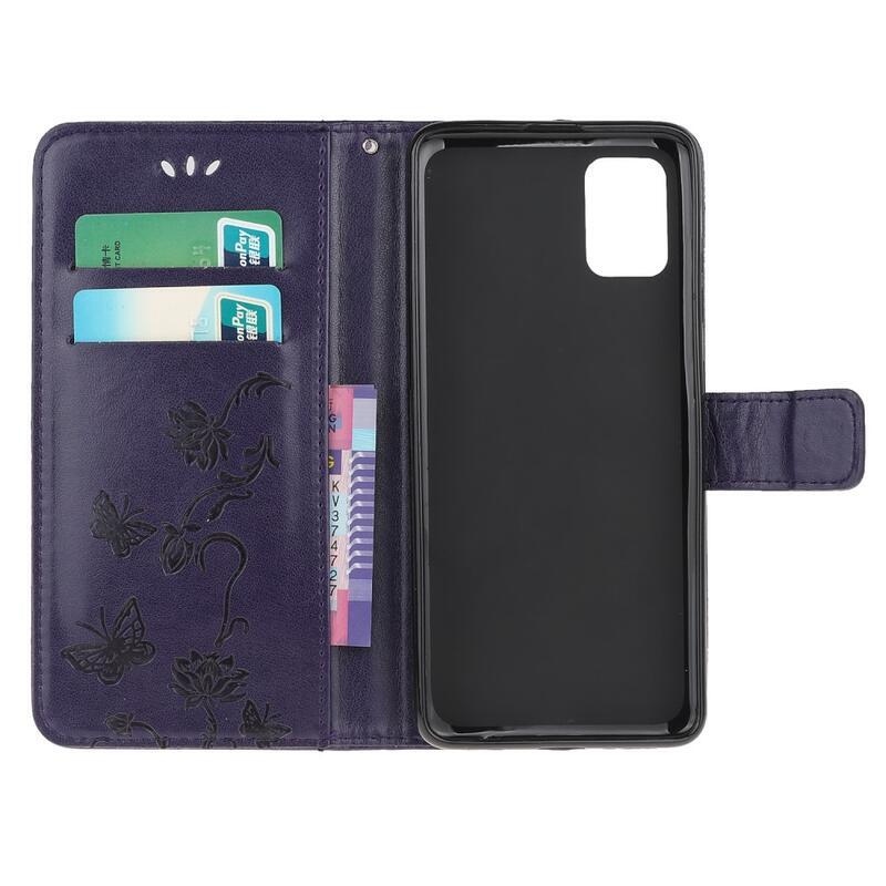 Virág PU bőr pénztárca tok Xiaomi Redmi Note 10 4G/Redmi Note 10S/Poco M5s - sötét lila