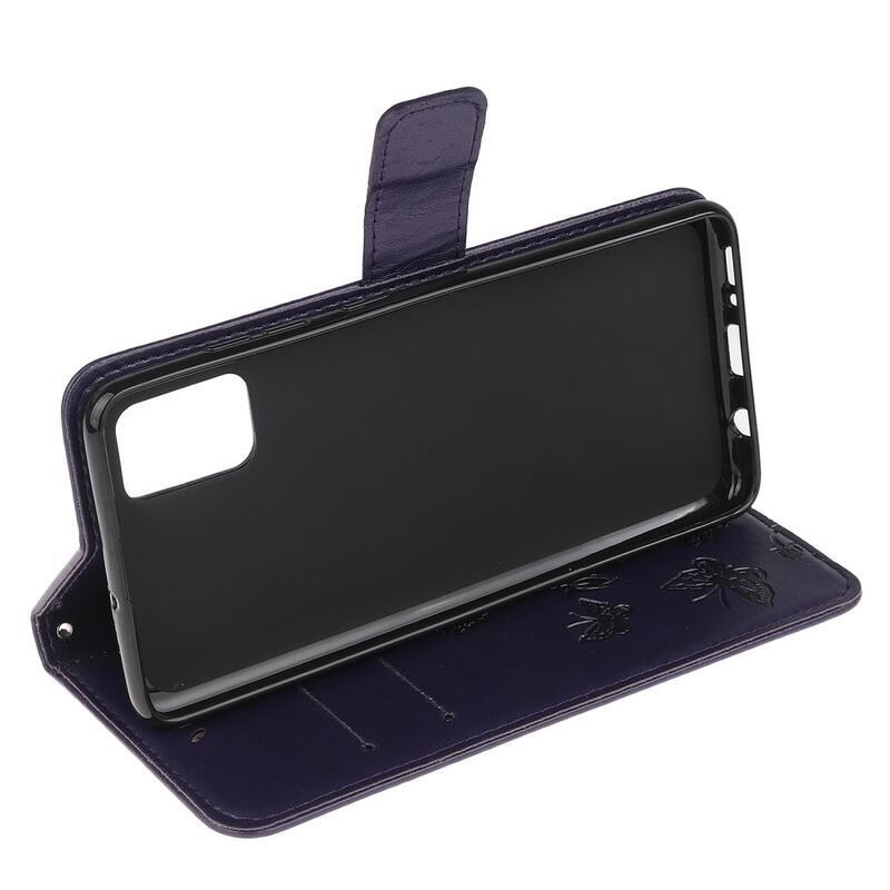 Virág PU bőr pénztárca tok Xiaomi Redmi Note 10 4G/Redmi Note 10S/Poco M5s - sötét lila