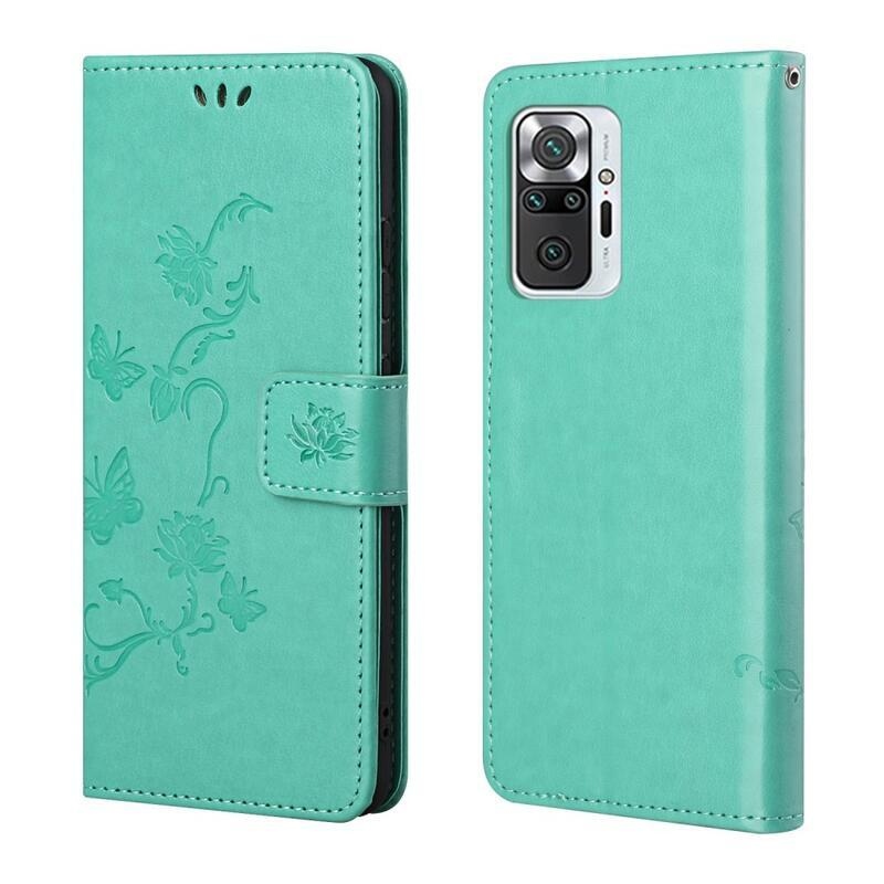 Virág PU bőr pénztárca tok Xiaomi Redmi Note 10 Pro - cián színű
