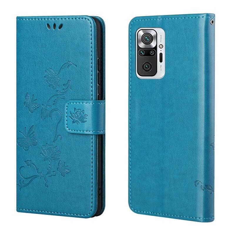 Virág PU bőr pénztárca tok Xiaomi Redmi Note 10 Pro-hoz - kék