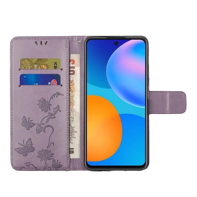 Virág PU bőr pénztárca tok Xiaomi Redmi Note 10 Pro-hoz - világos lila
