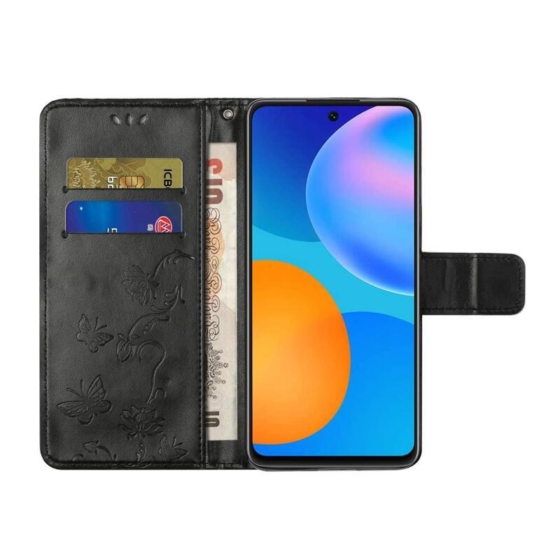 Virág PU bőr pénztárca tok Xiaomi Redmi Note 11 4G/Note 11S 4G - fekete