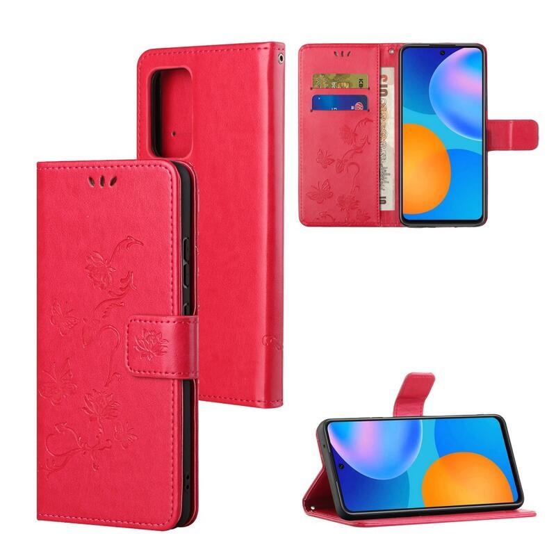 Virág PU bőr pénztárca tok Xiaomi Redmi Note 11 4G/Note 11S 4G - piros