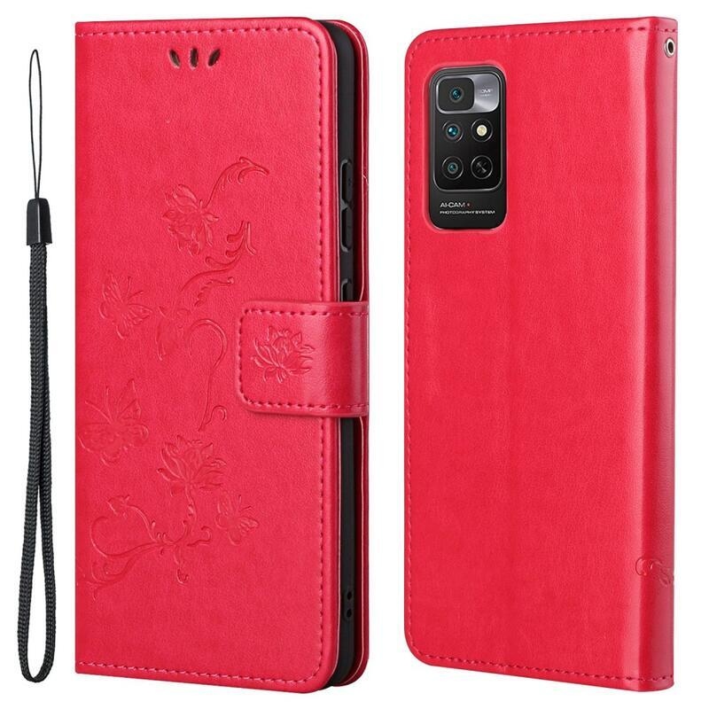 Virág PU bőr pénztárca tok Xiaomi Redmi Note 11 4G/Note 11S 4G - piros