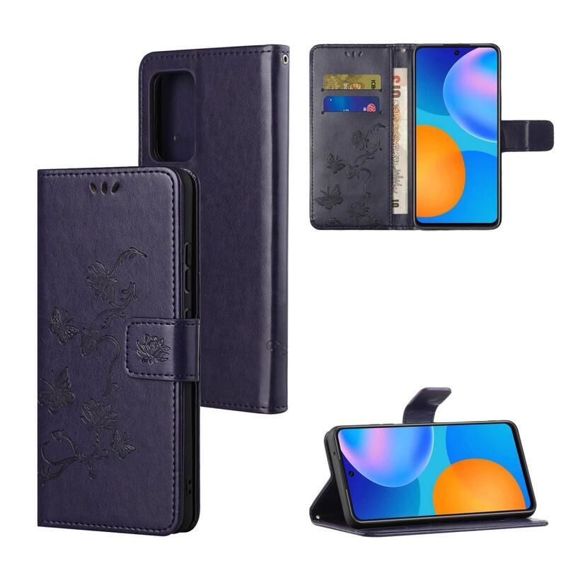 Virág PU bőr pénztárca tok Xiaomi Redmi Note 11 4G/Note 11S 4G - sötét lila