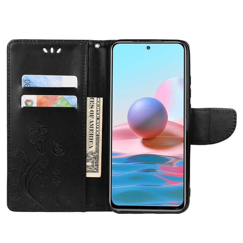 Virág PU bőr pénztárca tok Xiaomi Redmi Note 11 Pro 4G/5G - fekete