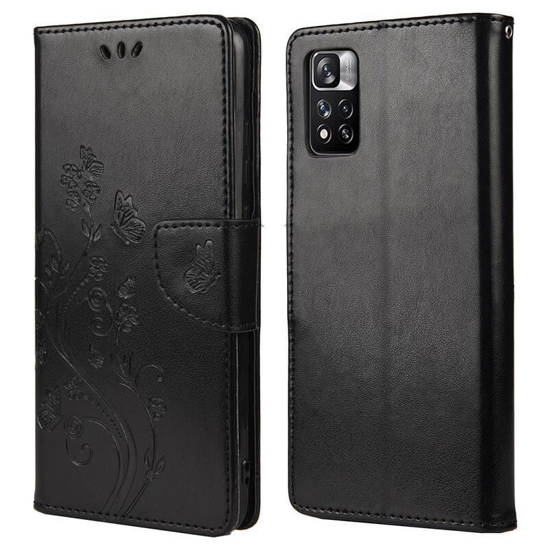 Virág PU bőr pénztárca tok Xiaomi Redmi Note 11 Pro 4G/5G - fekete