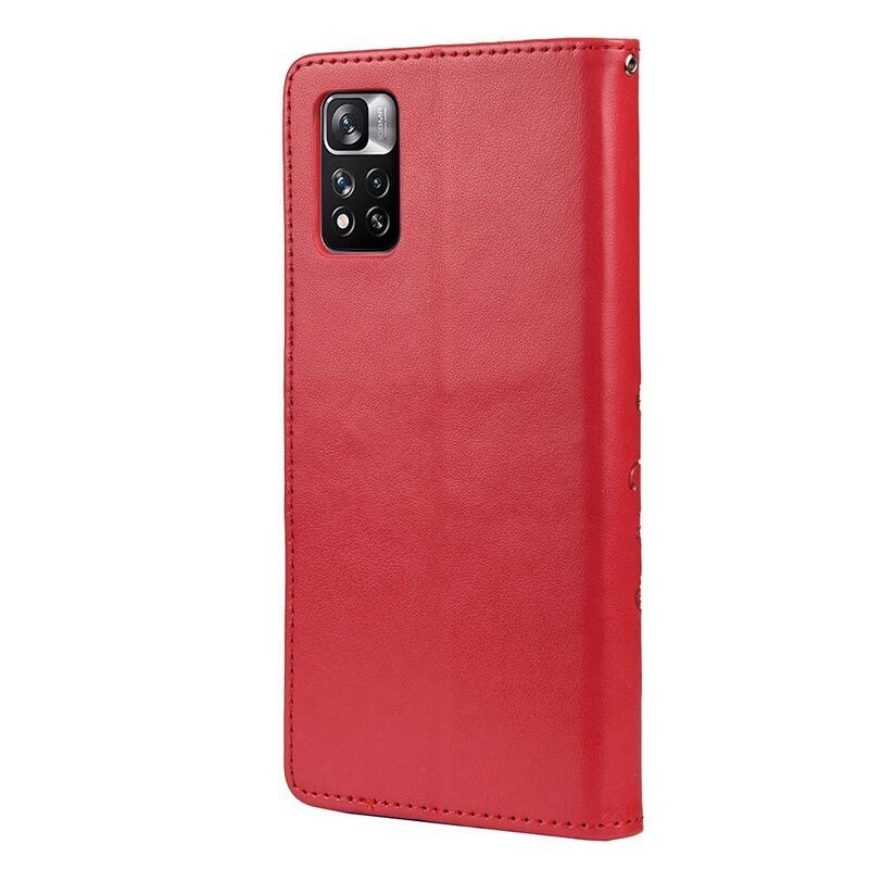Virág PU bőr pénztárca tok Xiaomi Redmi Note 11 Pro 4G/5G - piros