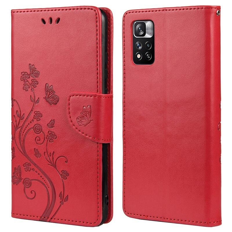 Virág PU bőr pénztárca tok Xiaomi Redmi Note 11 Pro 4G/5G - piros