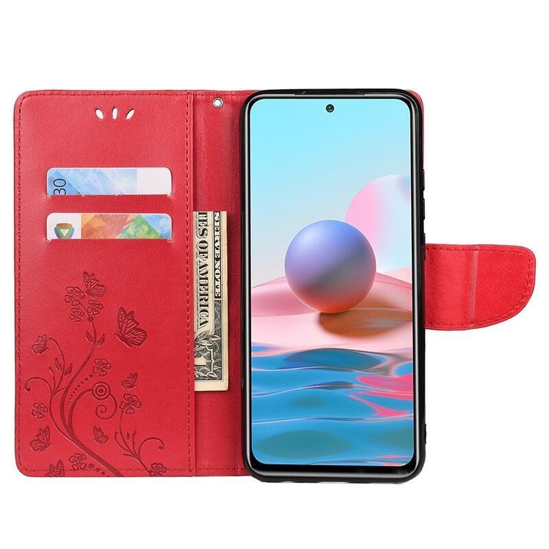 Virág PU bőr pénztárca tok Xiaomi Redmi Note 11 Pro 4G/5G - piros