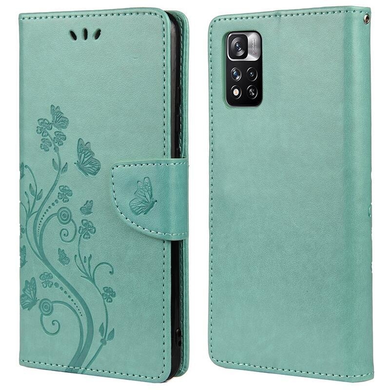 Virág PU bőr pénztárca tok Xiaomi Redmi Note 11 Pro 4G/5G - kék színű