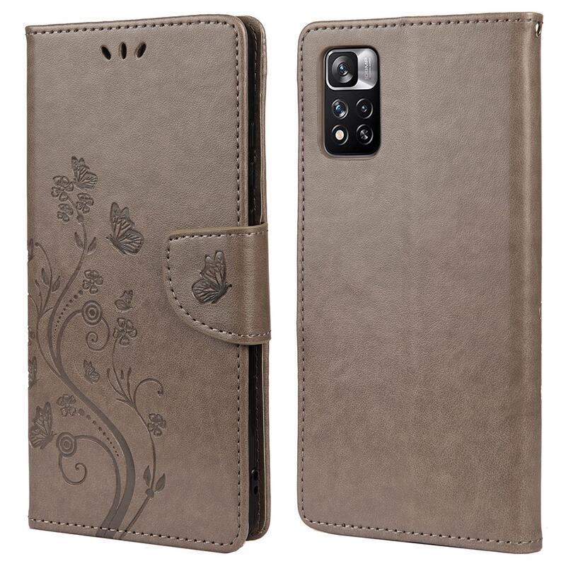 Virág PU bőr pénztárca tok Xiaomi Redmi Note 11 Pro 4G/5G - szürke