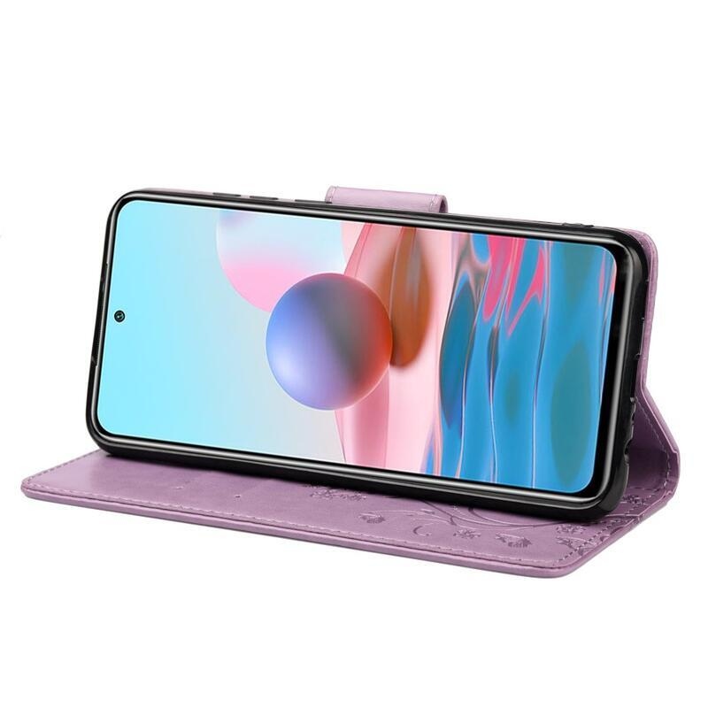 Virág PU bőr pénztárca tok Xiaomi Redmi Note 11 Pro 4G/5G - világos lila