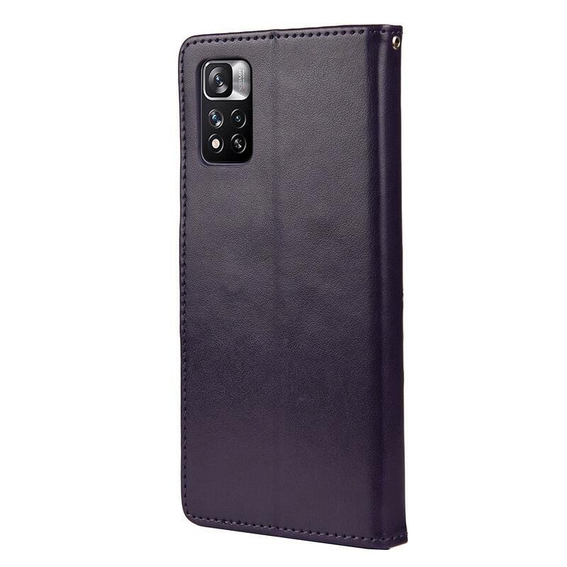 Virág PU bőr pénztárca tok Xiaomi Redmi Note 11 Pro 4G/5G - sötét lila