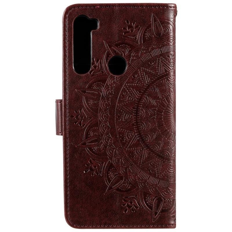 Virág PU bőr pénztárca tok Xiaomi Redmi Note 8-hoz - kávé