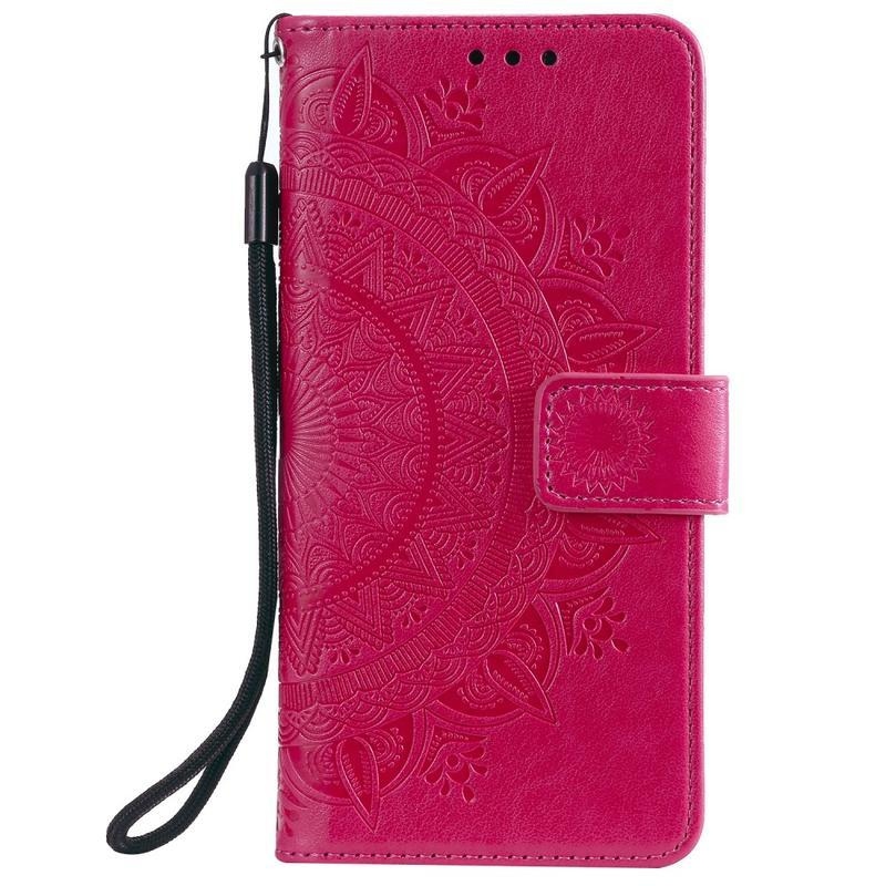 Virág PU bőr pénztárca tok Xiaomi Redmi Note 8-hoz - rózsaszínű