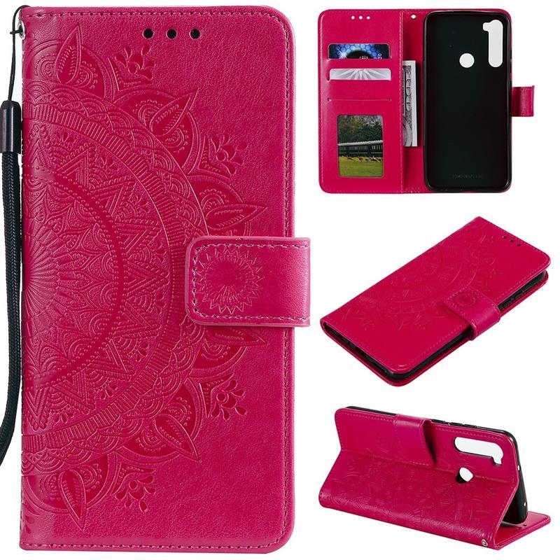 Virág PU bőr pénztárca tok Xiaomi Redmi Note 8-hoz - rózsaszínű