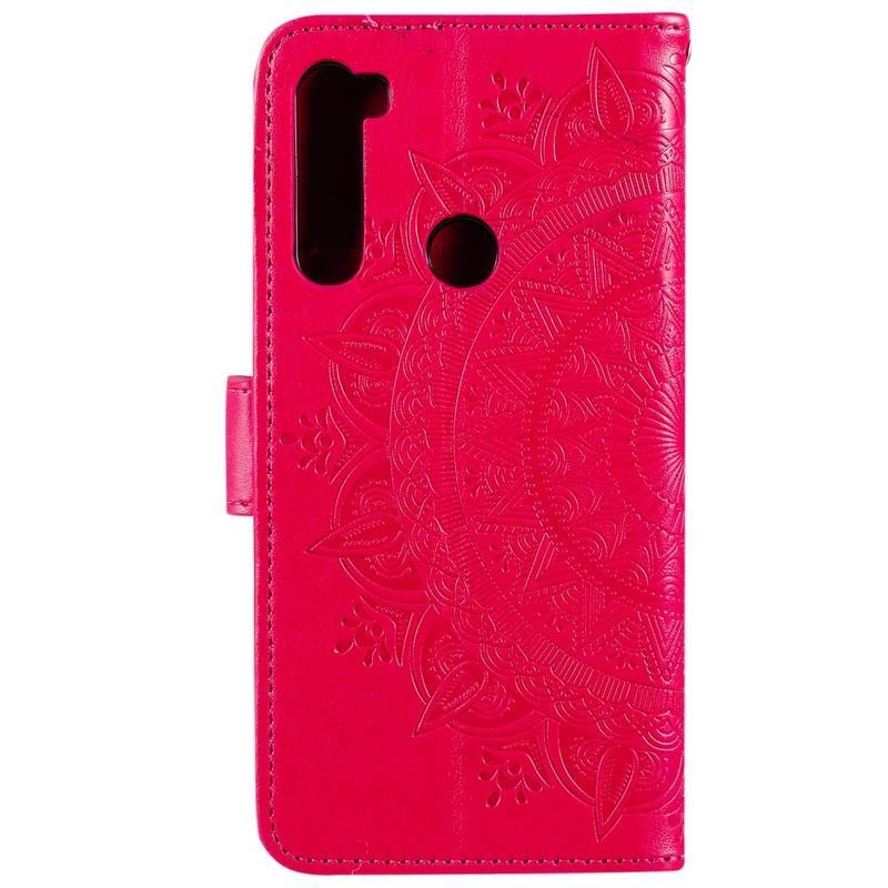 Virág PU bőr pénztárca tok Xiaomi Redmi Note 8-hoz - rózsaszínű