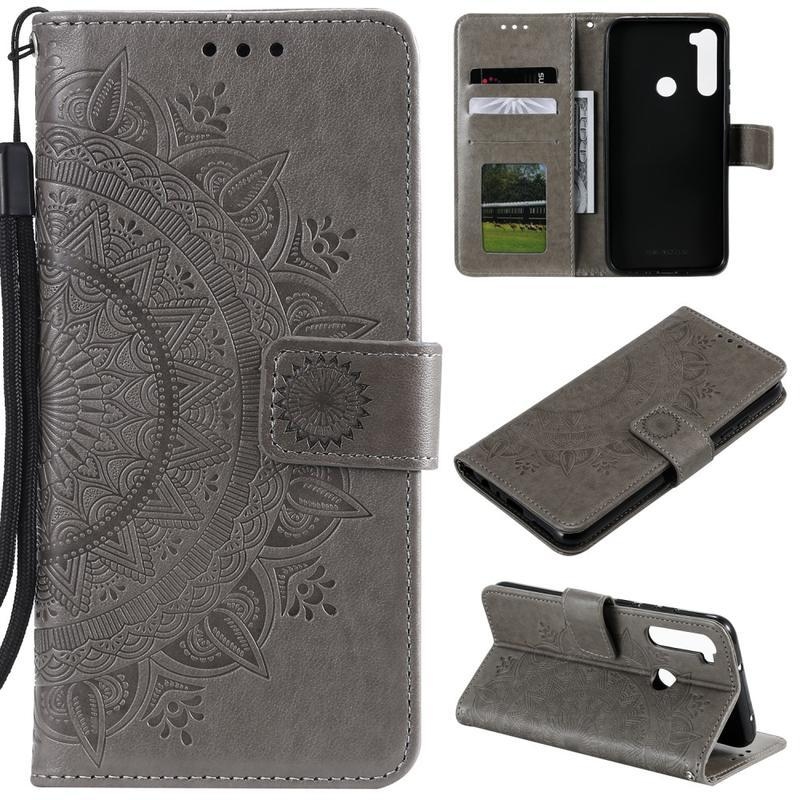 Virág PU bőr pénztárca tok Xiaomi Redmi Note 8-hoz - szürke