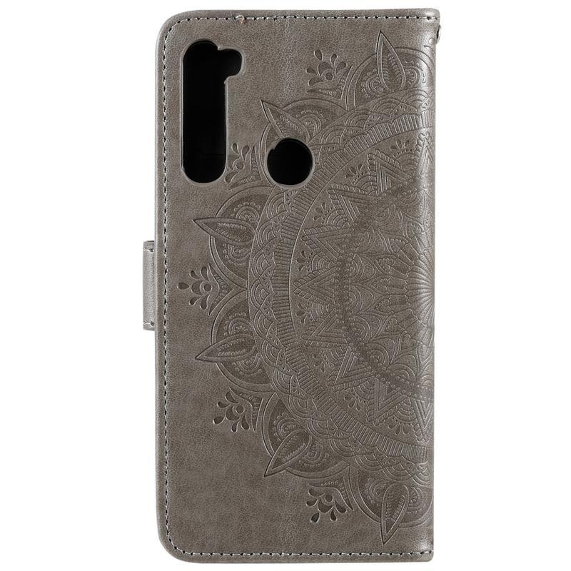 Virág PU bőr pénztárca tok Xiaomi Redmi Note 8-hoz - szürke