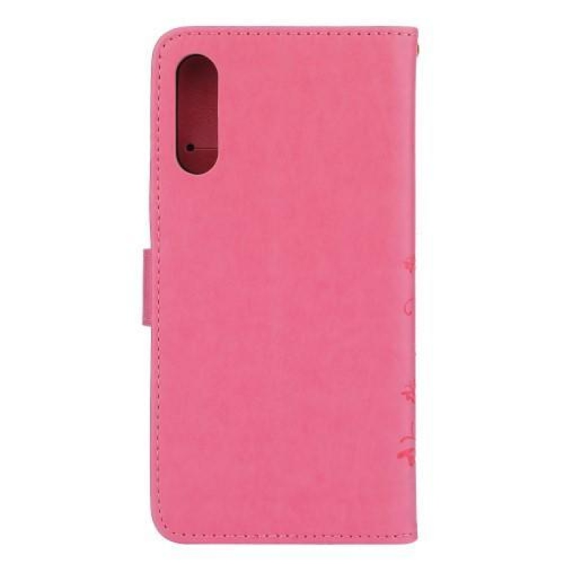 Virág PU bőr pénztárca tok Samsung Galaxy A50 / A30s - rózsaszínű
