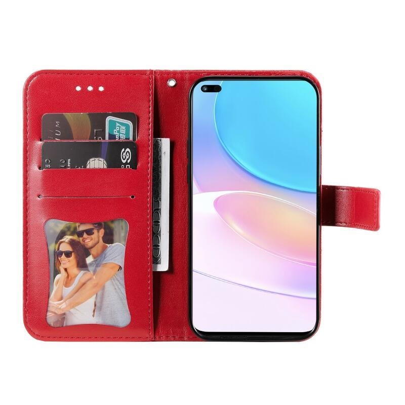 Virág PU bőr pénztárca tok Huawei Nova 8i/Honor 50 Lite-hoz - piros