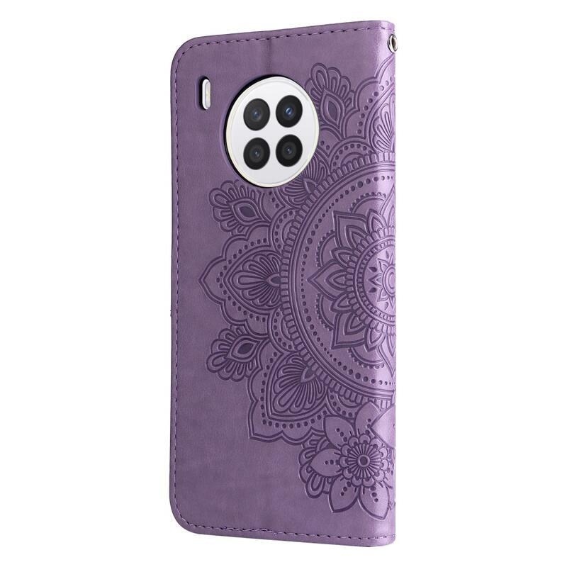 Virág PU bőr pénztárca tok Huawei Nova 8i/Honor 50 Lite-hoz - lila