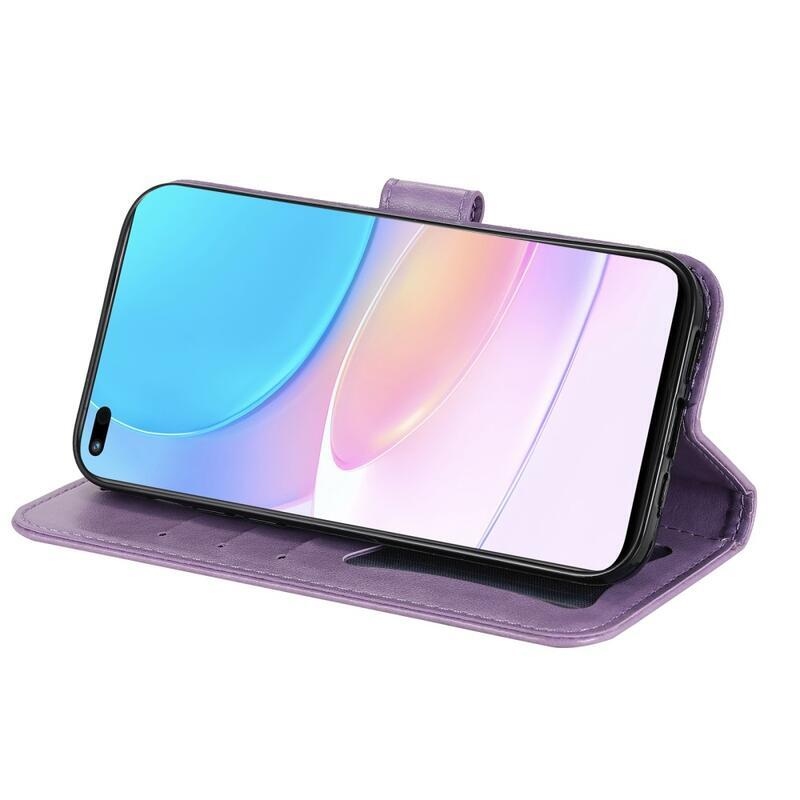 Virág PU bőr pénztárca tok Huawei Nova 8i/Honor 50 Lite-hoz - lila