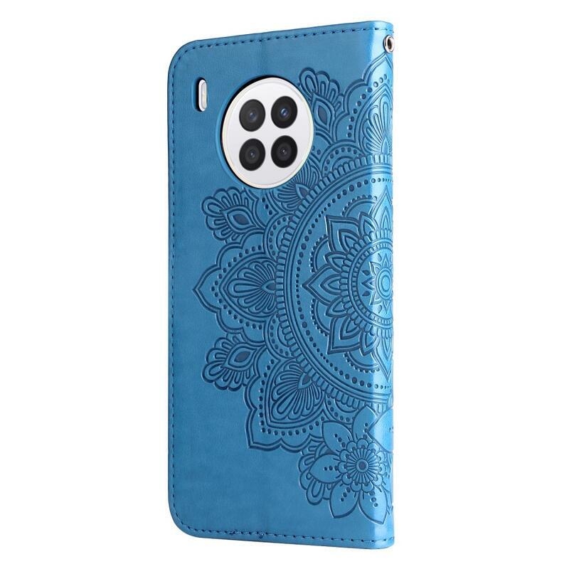Virág PU bőr pénztárca tok Huawei Nova 8i/Honor 50 Lite-hoz - kék
