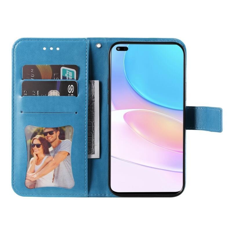 Virág PU bőr pénztárca tok Huawei Nova 8i/Honor 50 Lite-hoz - kék