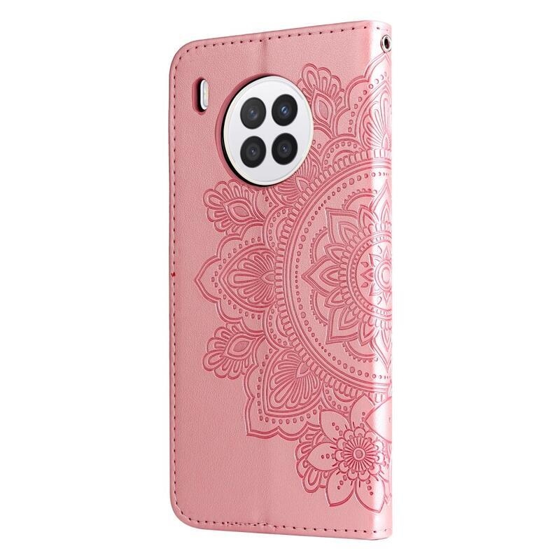 Virág PU bőr pénztárca tok Huawei Nova 8i/Honor 50 Lite - rózsaarany