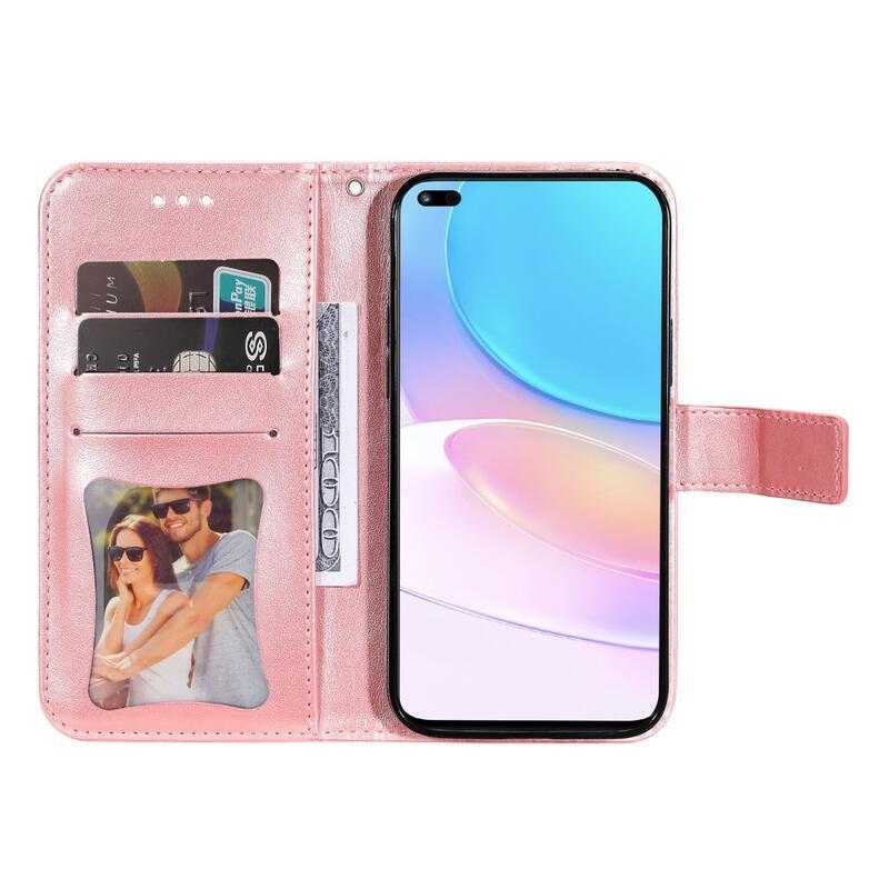 Virág PU bőr pénztárca tok Huawei Nova 8i/Honor 50 Lite - rózsaarany